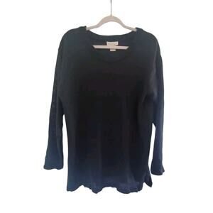 Pastille Black Linen Blend Knit Round Neck Pullover Sweater, Women's Size Medium